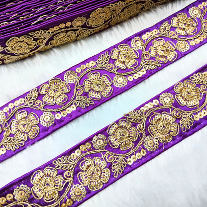 Purple Floral Embellished Trim