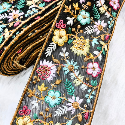 Delicate Multicolor Floral Embroidery Lace Trims