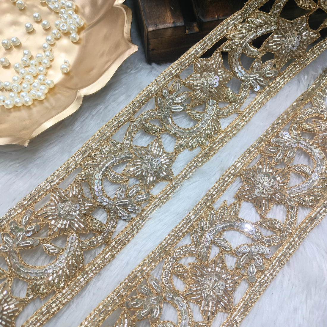 Designer Zardozi & Sequin Floral Lace