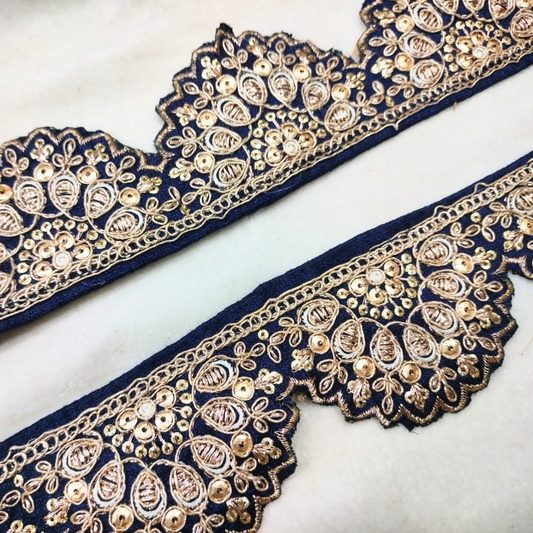 Navy Blue Scalloped Fancy Zari Trim