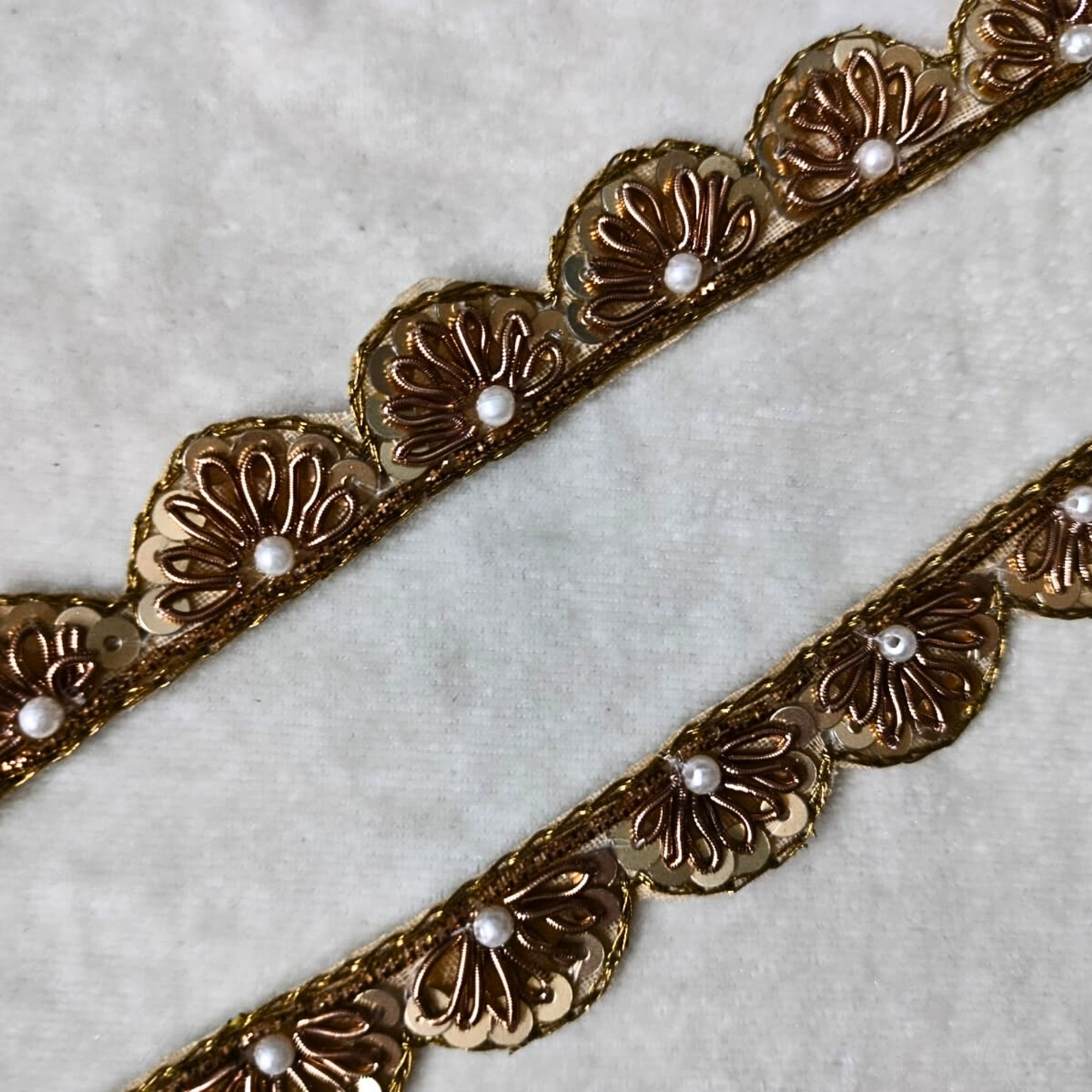 Antique Bronze Pearl Embroidered Lace