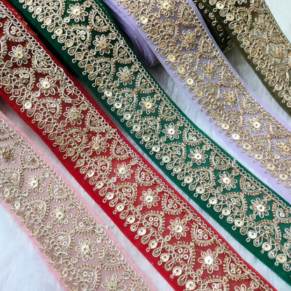 Fancy Maroon Embellished Trim