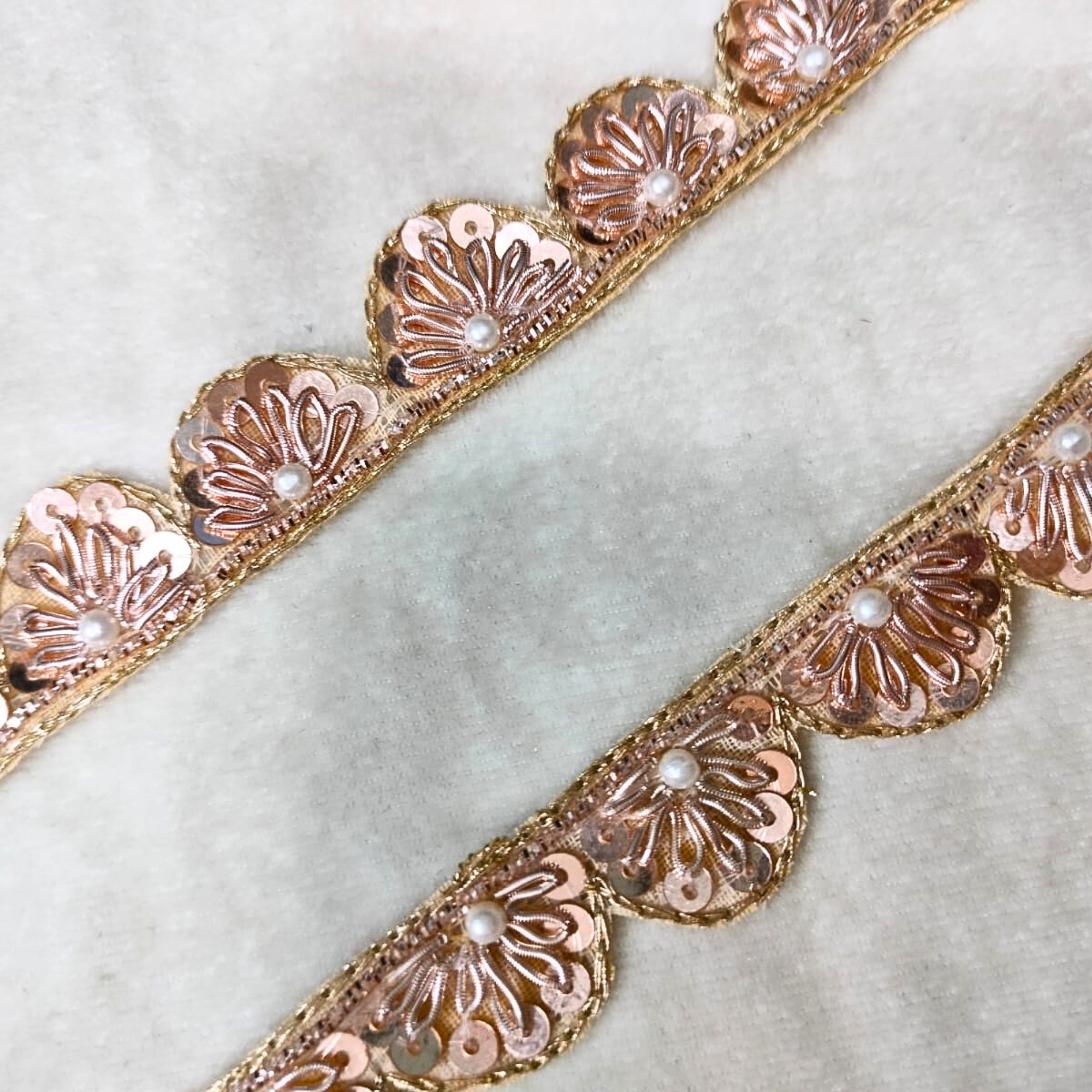 Rose Gold Pearl Sequin Zari Lace