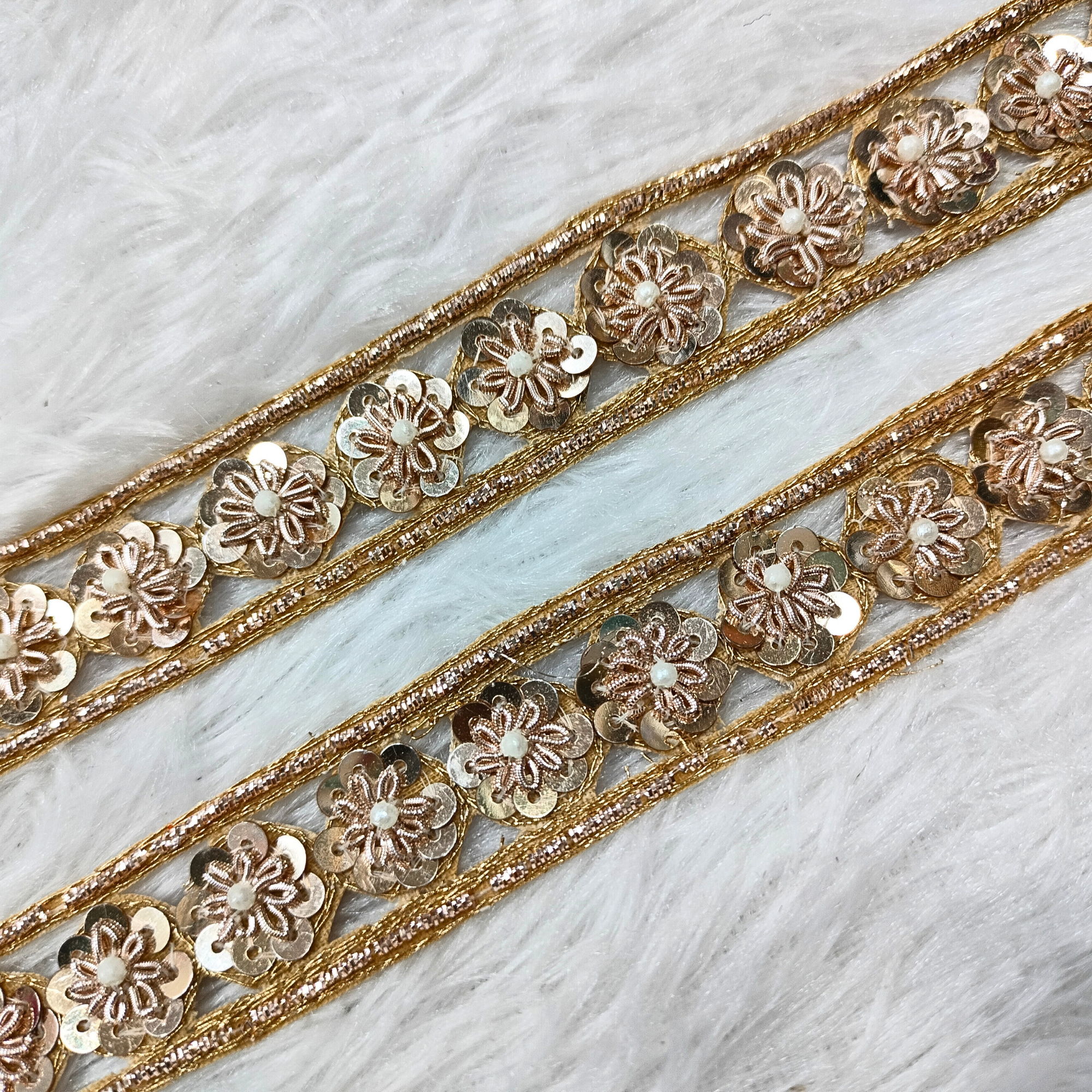 Rose Gold Floral Pearl Sequin Lace