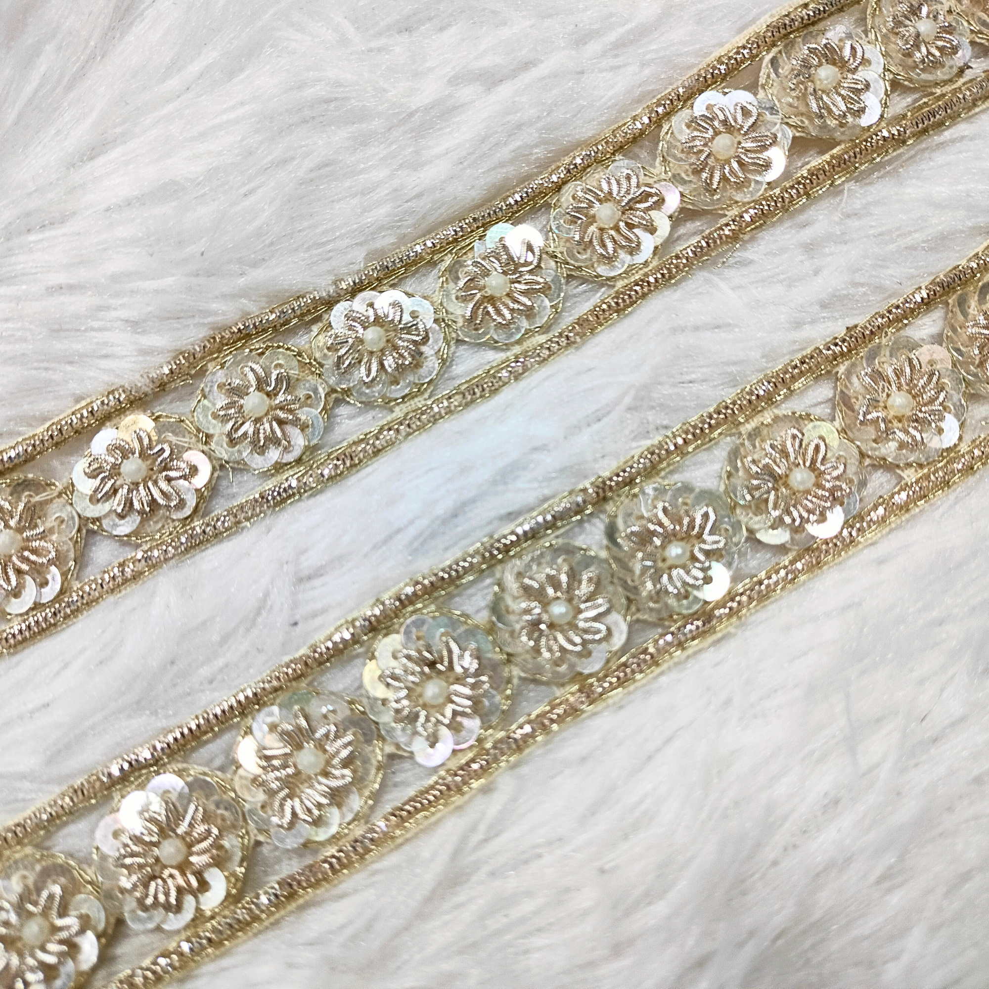 Floral Pearl & Sequin Lace Borders
