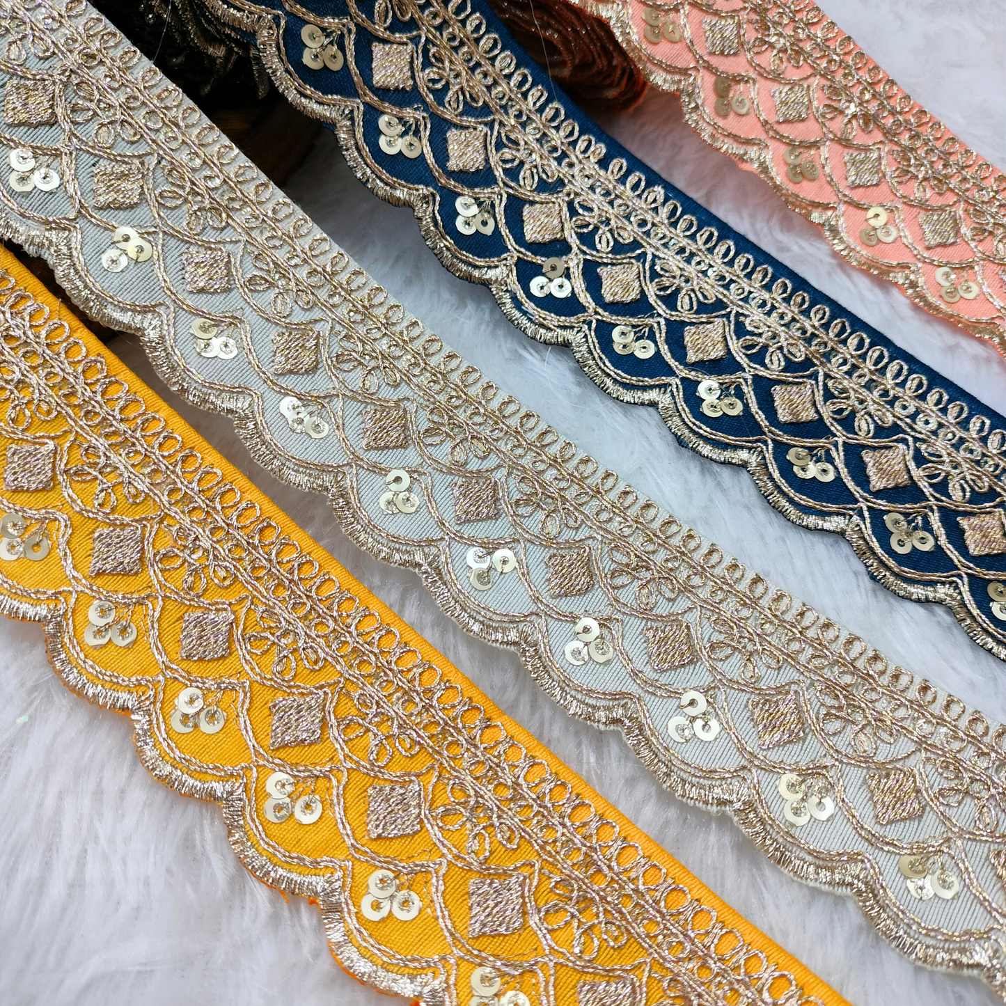 Fancy Purple Embellished Zari Lace Border