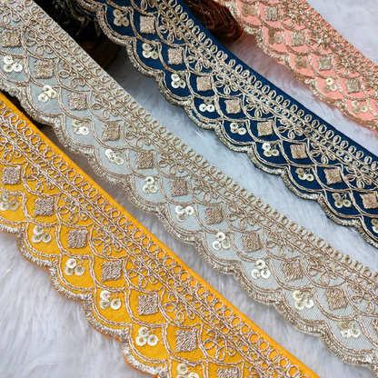 Fancy Purple Embellished Zari Lace Border