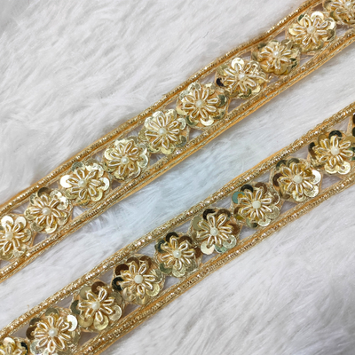 Bright Gold Floral Pearl Lace Border