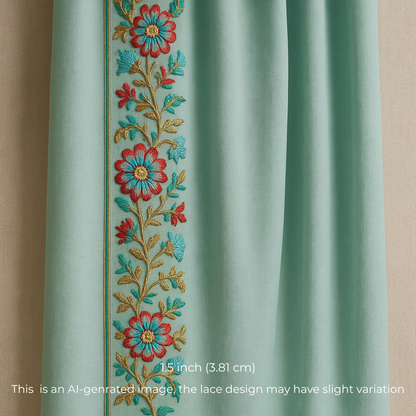 Blue Multicolor Embroidered Trim