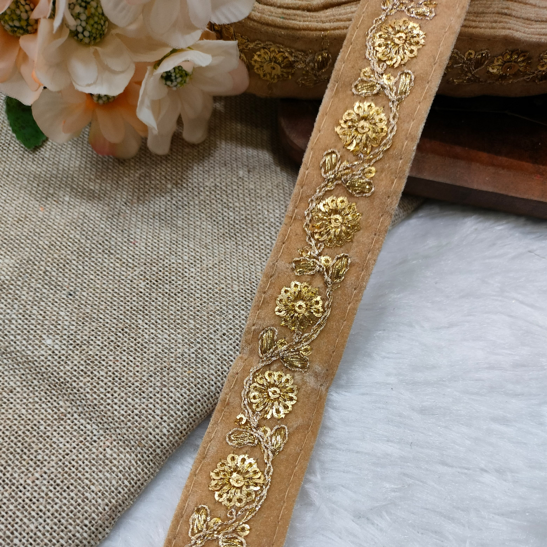 Beige Fancy Sequin Work Trim