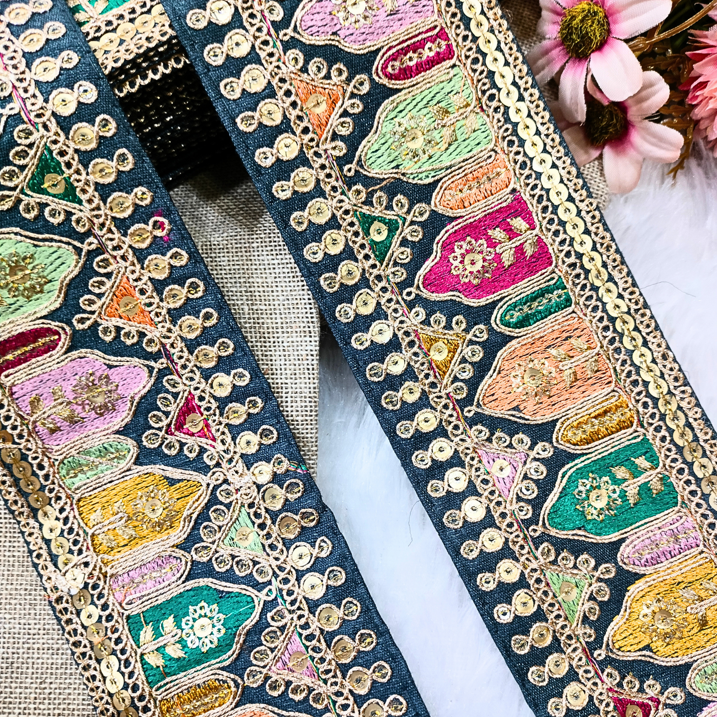 Grey Fancy Embroidery Trim