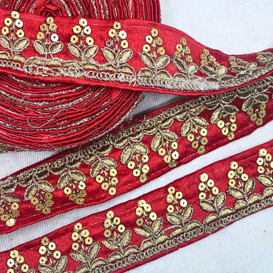 Red Fancy Zari and Thread Work Embroidered Border