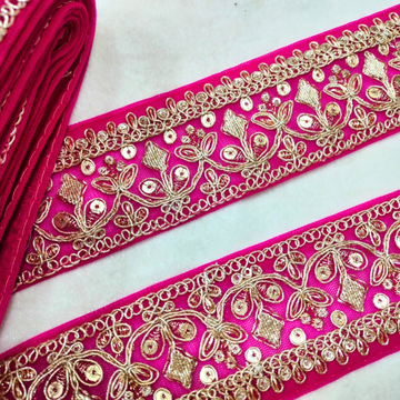 Pink Gold Zari Embroidered Lace