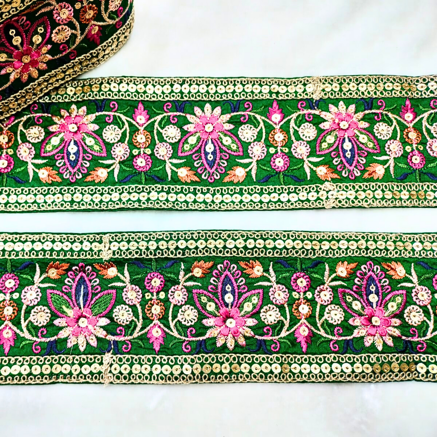 Multicolor Embroidered Green Trim