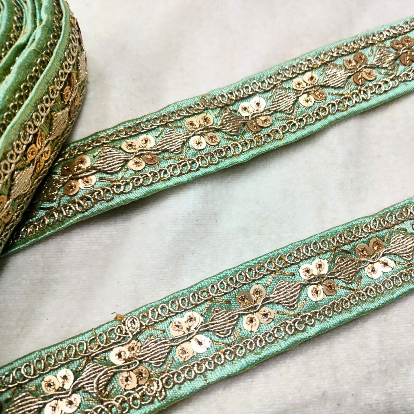 Pista Green Fancy Embellished Trim