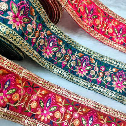 Multicolor Embroidered Red Trim
