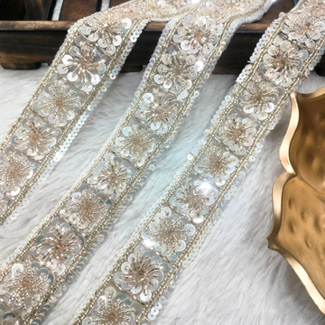 Embellished Square Floral Lace with Sequins & Beads