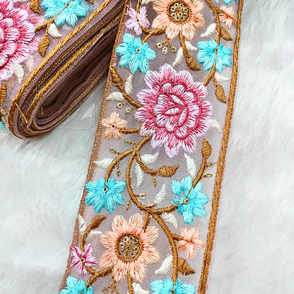 Stunning Multicolor Floral Embroidery Trim