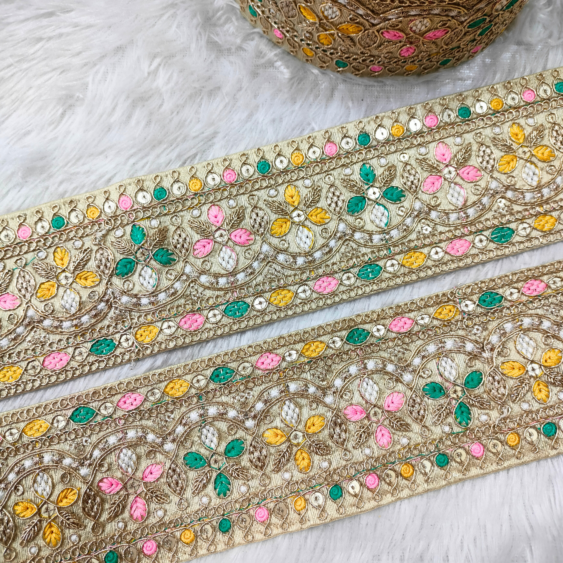 Beige Multicolor Embroidery Laces & Trim