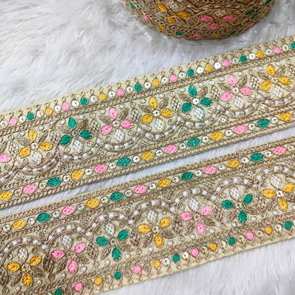 Beige Multicolor Embroidery Laces & Trim