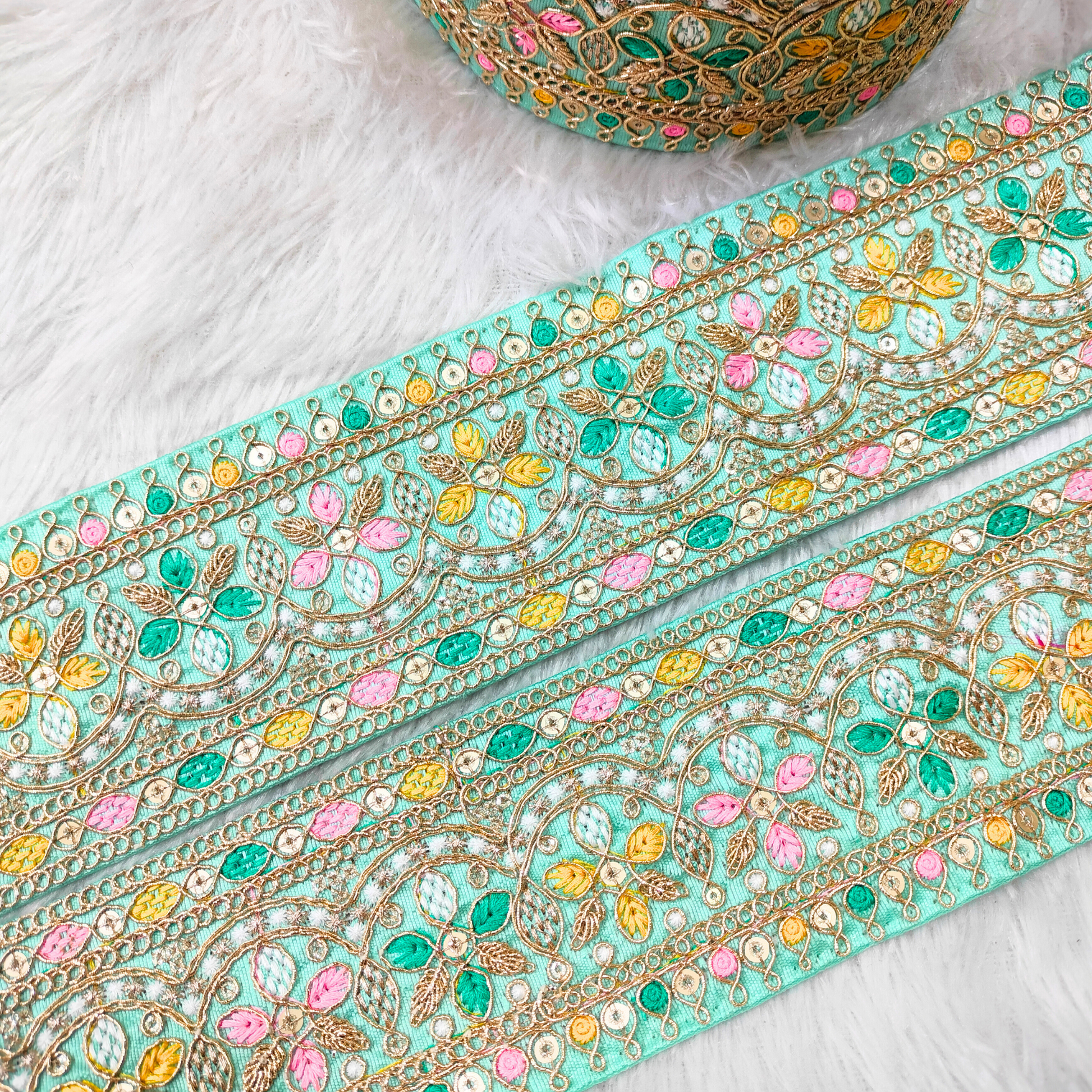 Blue Multicolor Embroidery Laces & Trim