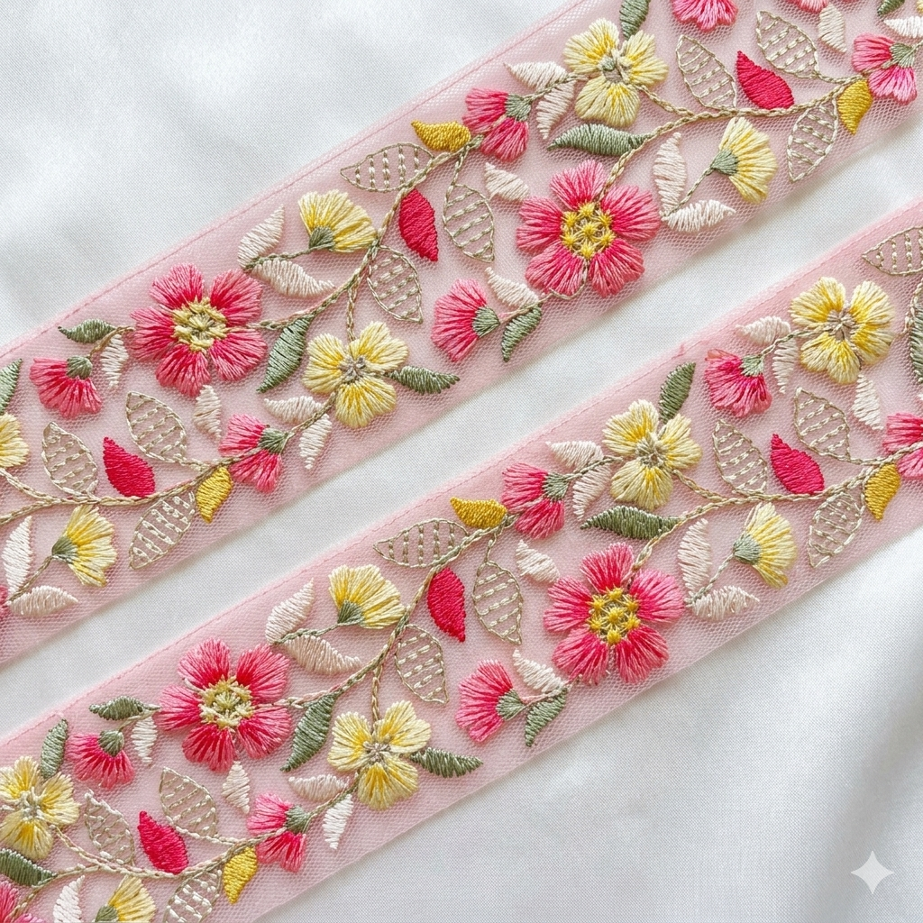 Delicate Floral Threadwork Lace Border for Festive & Designer Wear