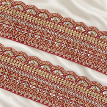 Scalloped Floral Bugle Bead and Sequin Embroidered Wide Lace Border