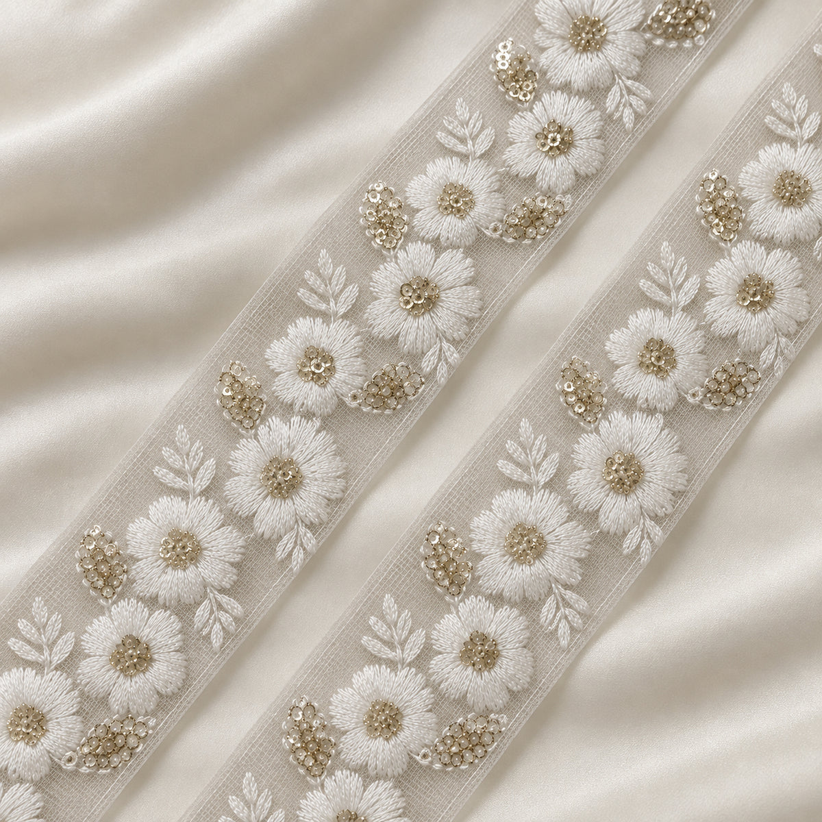 Floral Sequin Embroidered Net Lace Border