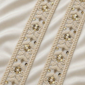 Ornate Floral Scroll Sequin Embroidered Lace Border
