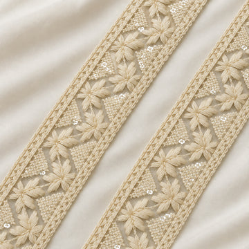 Leafy Floral Sequin Embroidered Wide Lace Border