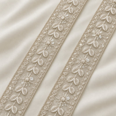 Floral Leaf Vine Sequin Embroidered Lace Border