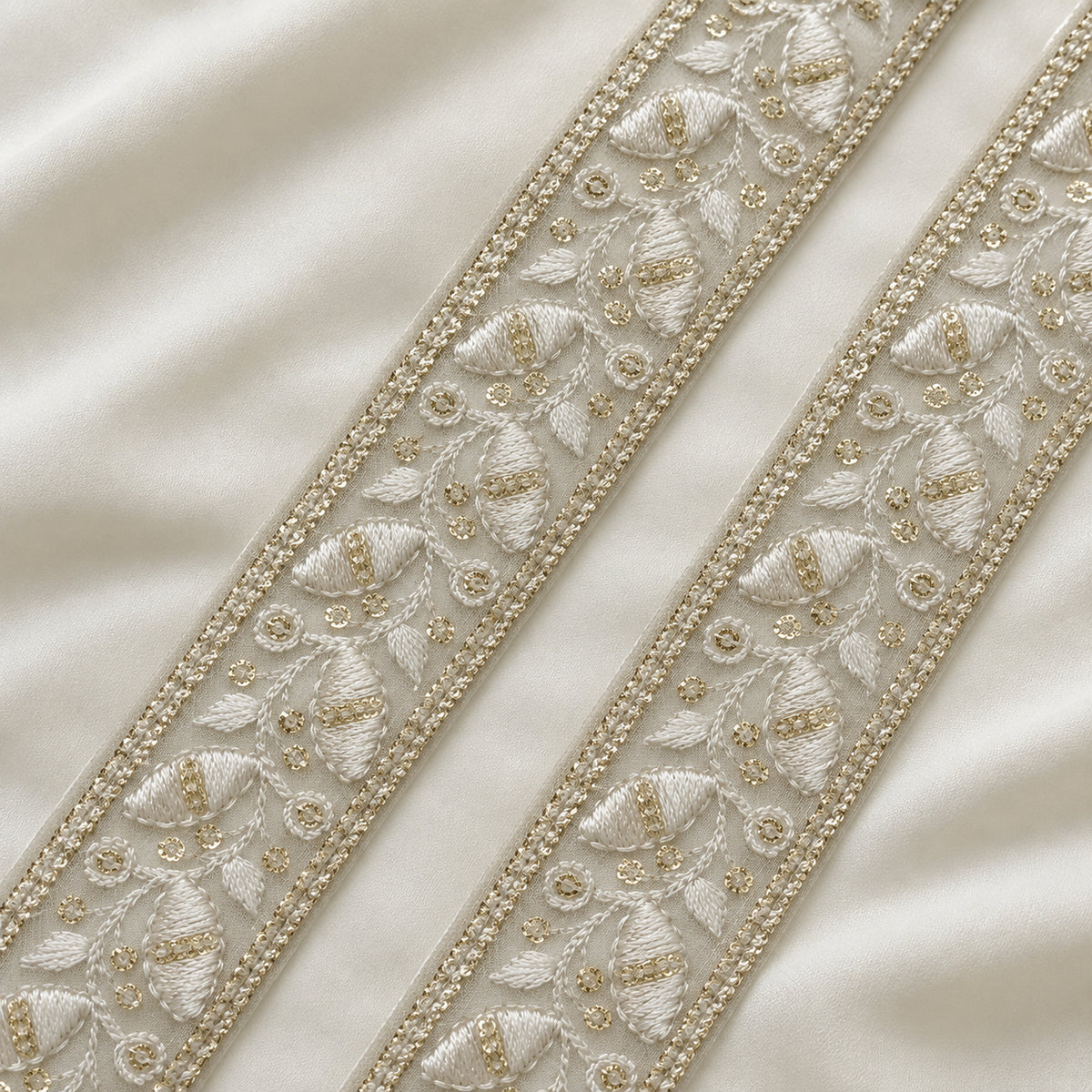 Dense Floral Vine Sequin Embroidered Lace Border