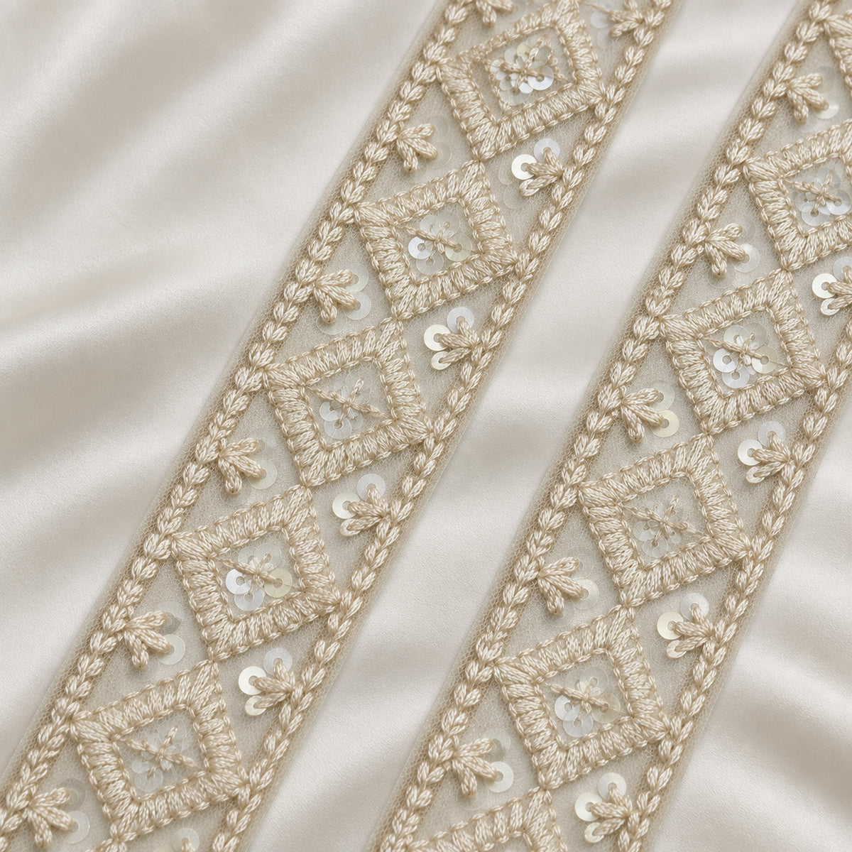 Diamond Motif Sequin Embroidered Lace Border