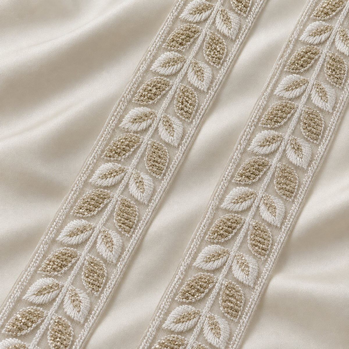 Metallic Leaf Vine Embroidered Lace Border
