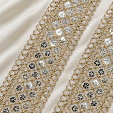 Geometric Mirror Work Scalloped Embroidered Net Lace Border