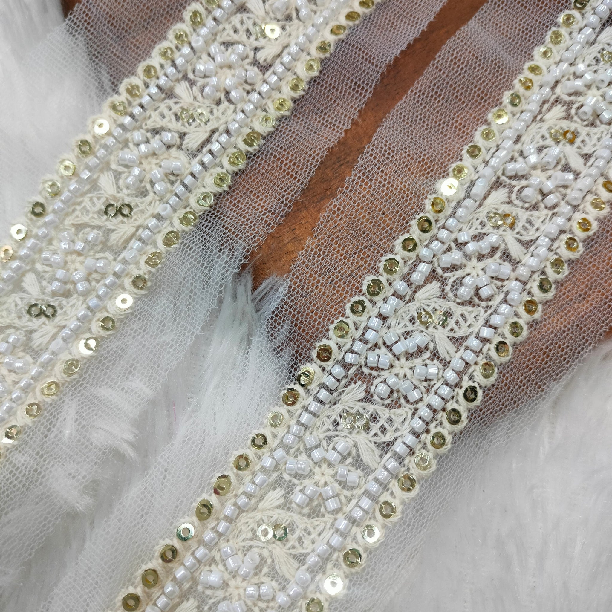 Elegant White Pearl Cutdana Trim