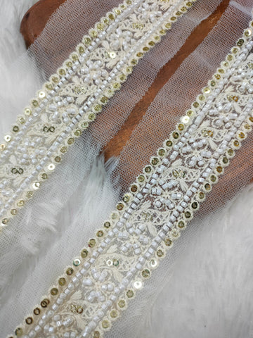 Elegant White Pearl Cutdana Trim