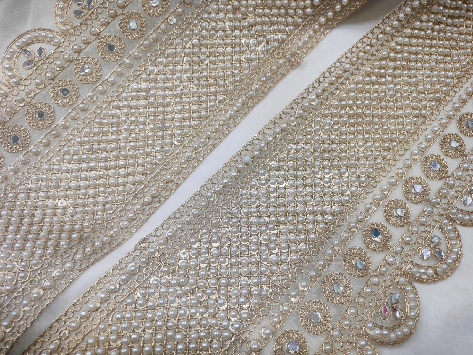 Luxe White Pearl Zari Embellished Trim