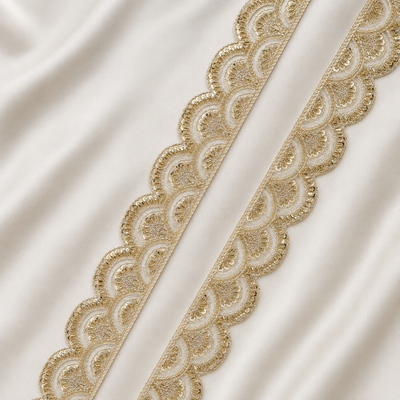 Scalloped Fan-Motif Embroidered Lace Border with Sequin Work