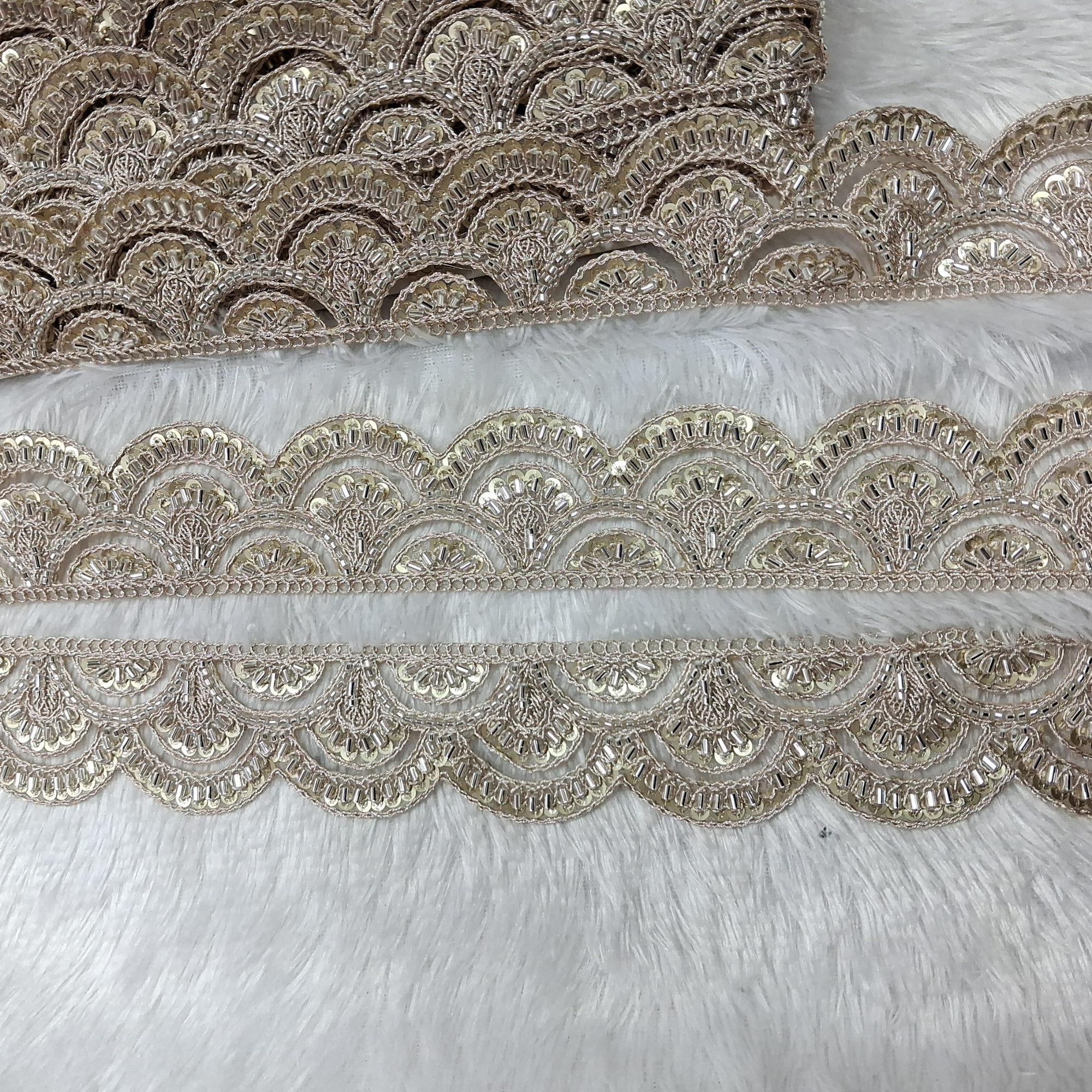 Scalloped Paisley Embroidered Lace Border for Bridal & Designer Wear