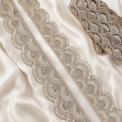 Scalloped Paisley Embroidered Lace Border for Bridal & Designer Wear hover