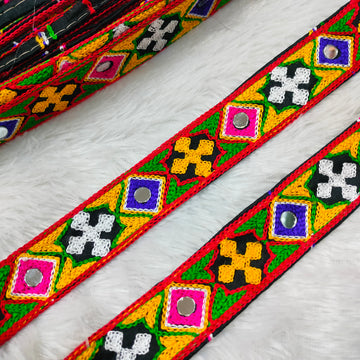 Multicolor Geometric Embroidered Traditional Lace Trim