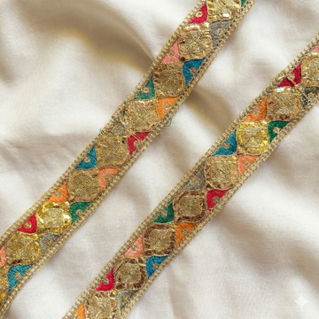 Multicolour Geometric Mirror Embroidered Lace Border