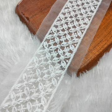 Chic White Thread Cutdana Fancy Trim