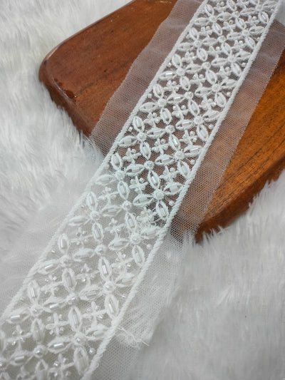 Chic White Thread Cutdana Fancy Trim