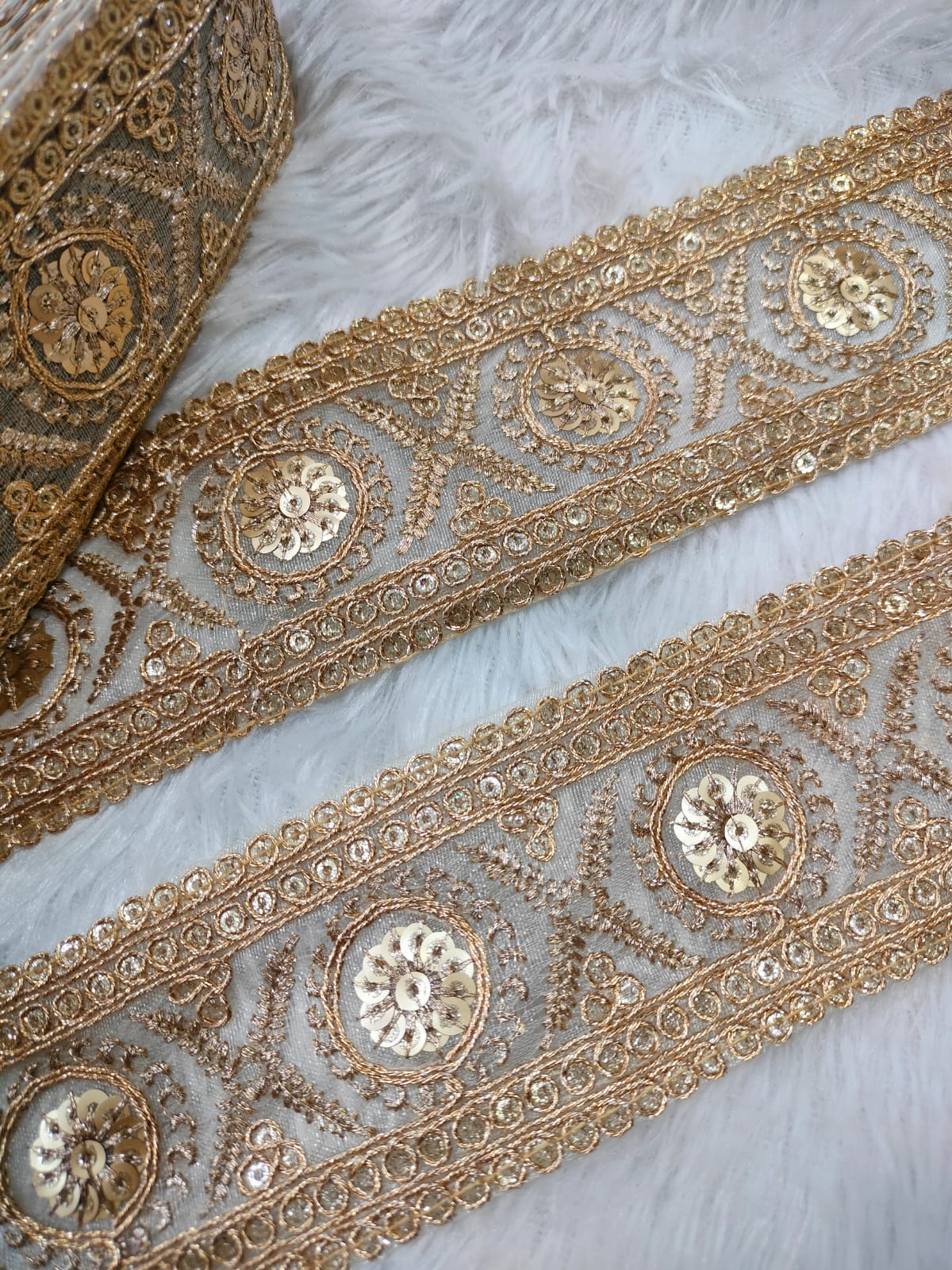 Elegant Golden Zari and Sequin Trim