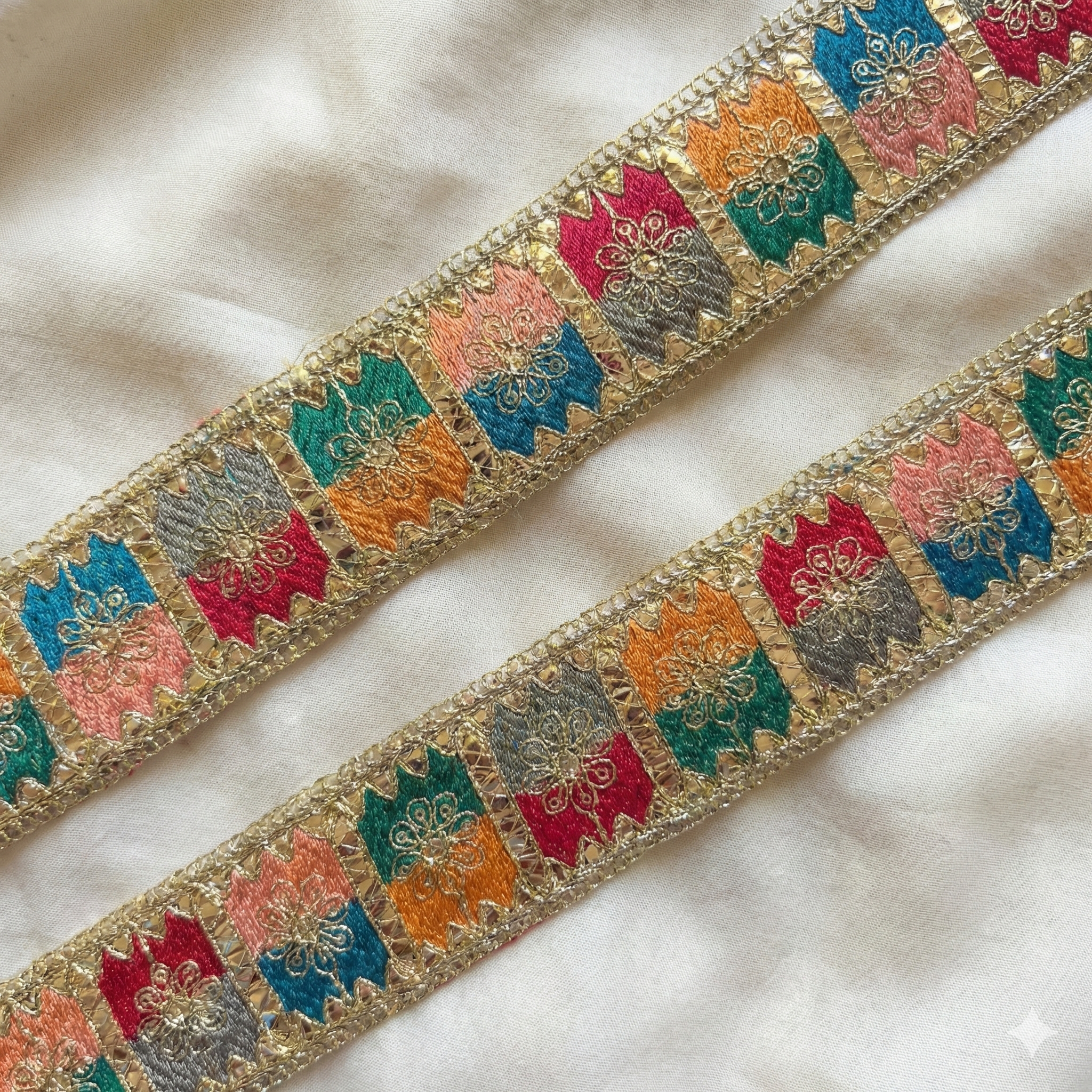 Pastel Multicolour Zari Embroidered Lace Trim