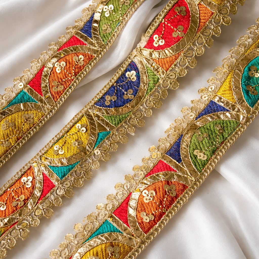 Traditional Multicolour Zari Embroidered Lace Border