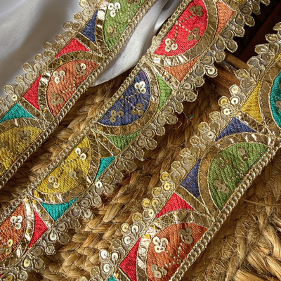 Traditional Multicolour Zari Embroidered Lace Border hover image