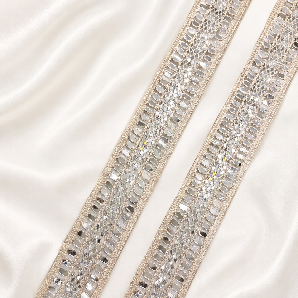 Reflective Embellished Geometric Embroidered Lace Border for Bridal & Designer Wear
